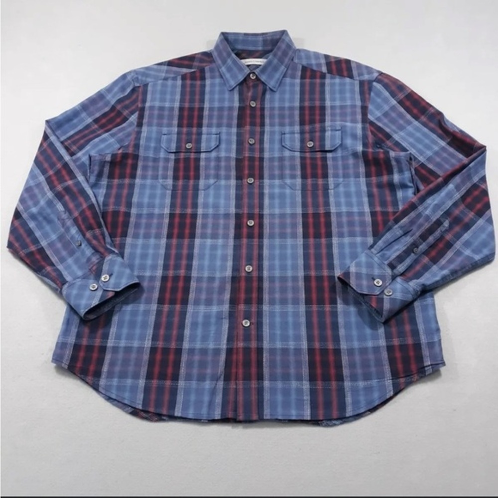 Men’s Blue Button Down Long Sleeve Plaid Dress Shirt Fall Work Casual Small